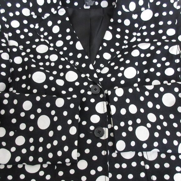 Arthur Levine Blazer Women 10P Petite Linen Blend Black White Polka Dot Lined - Picture 9 of 9